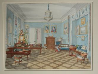 Aquarell des Wohnzimmers um 1825