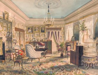 Living room and furnishings, 1857