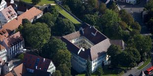 Aerial view of Kirchheim Palace with casemates and bastion