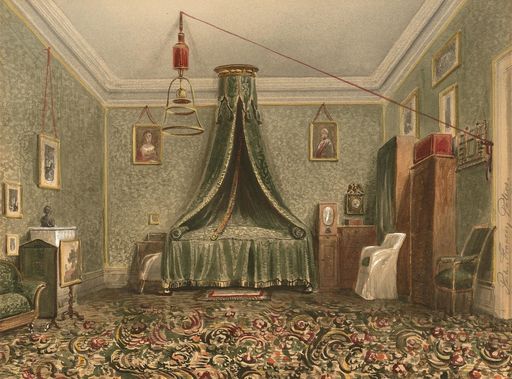 Schlafzimmer, Aquarell der 1850er Jahre