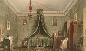 Schlafzimmer von Herzogin Henriette, Aquarell, um 1850