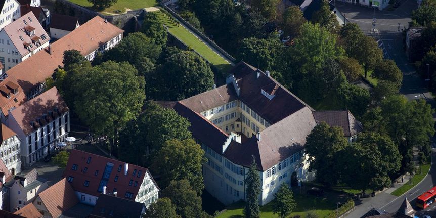 Aerial view of Kirchheim Palace with casemates and bastion