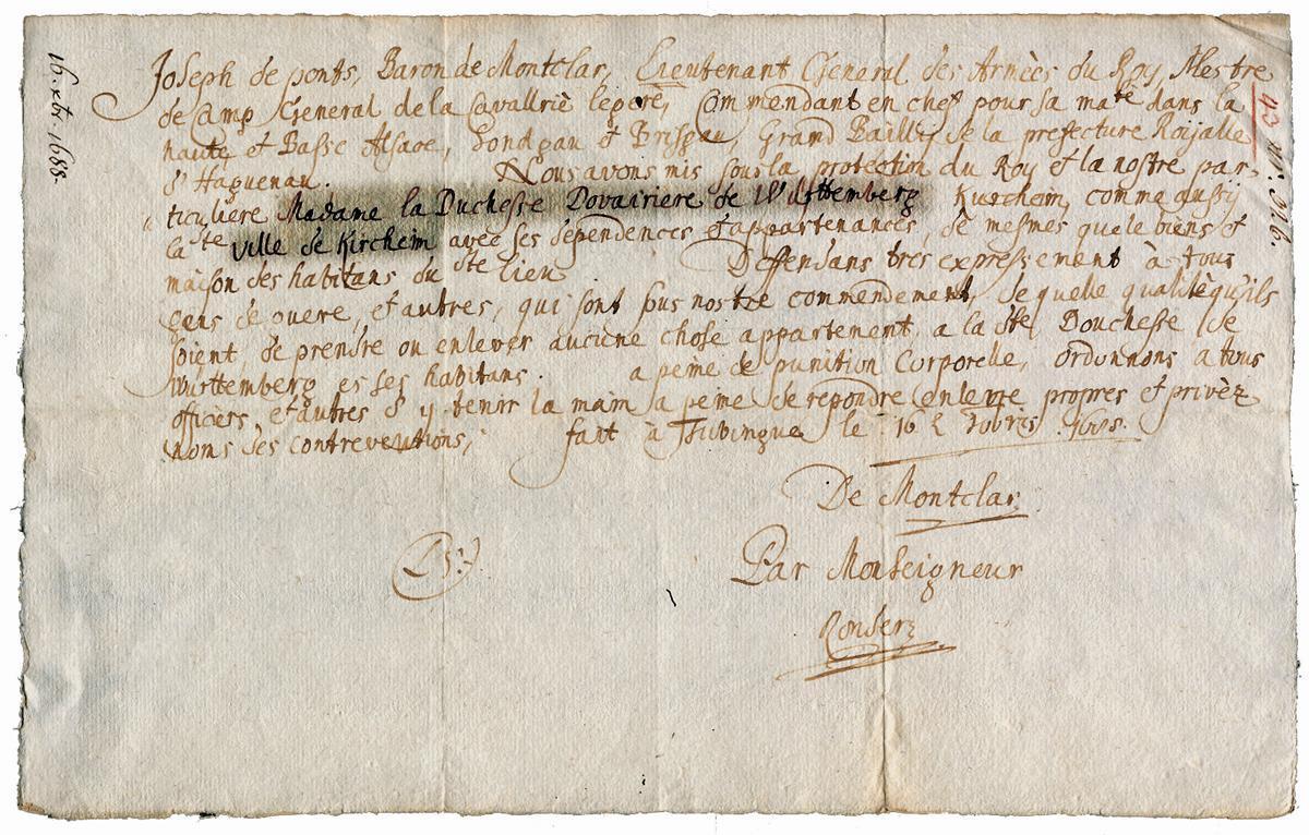 Writ of protection from 1688